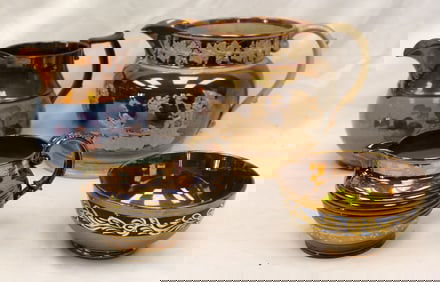 Lot of 4 pieces of Copper Luster incl pitchers/creamers & bowl - 3" - 7"