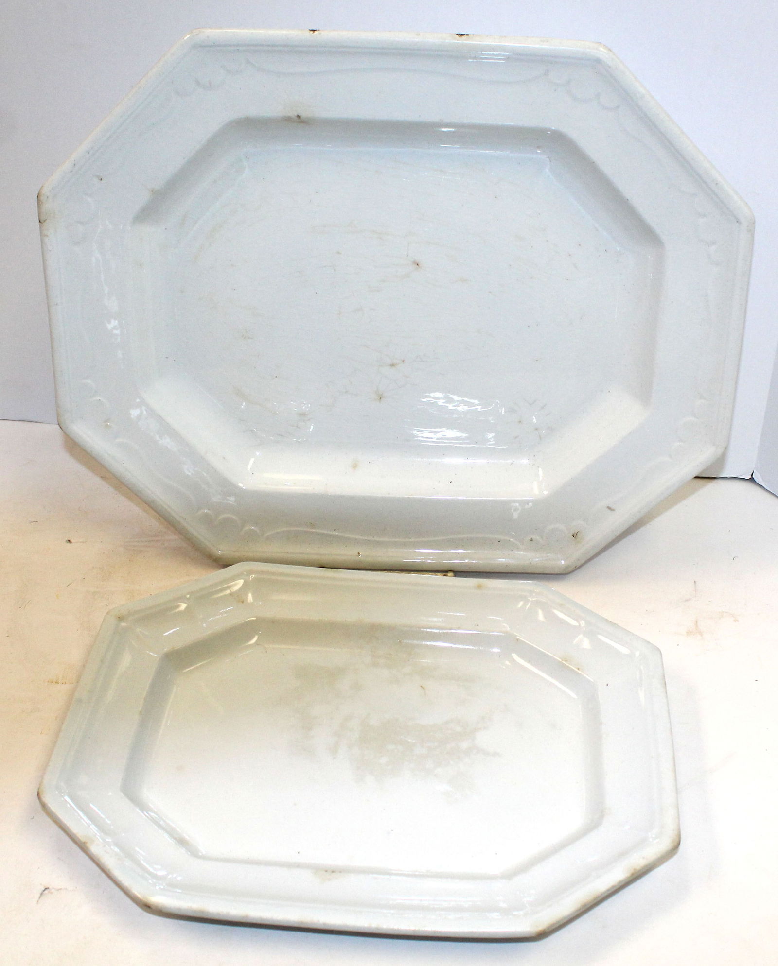Lot of 2 antique ironstone platters - 12" x 10 1/2": Lot of 2 antique ironstone platters - 12" x 10 1/2"