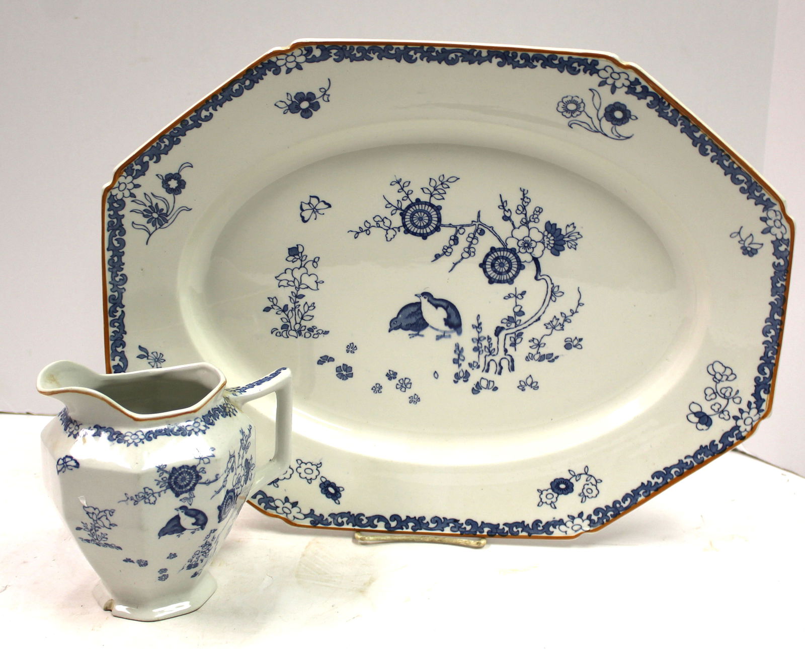 Wood & Son "Old Bow" or "Blue Partridge" Kakiyemon Pitcher & large platter (1 of 9)