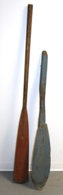 Lot of 2 antique wooden painted oars/paddle in red & blue paint - 51" & 64 1/2"