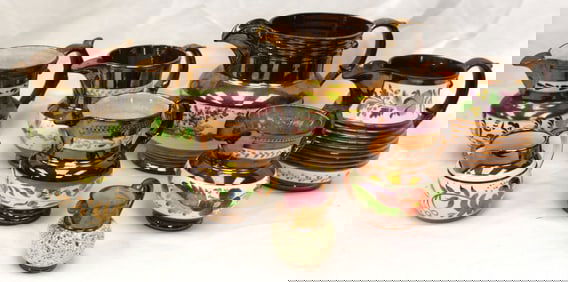 Lot of 8 Copper Luster pitcher/creamers - 2 1/2"-6"