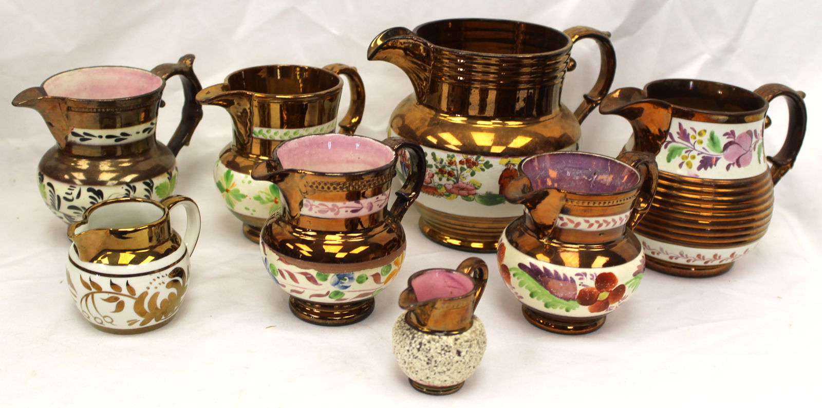 Lot of 8 Copper Luster pitcher/creamers - 2 1/2"-6" (1 of 6)