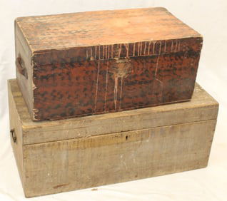 Lot of 2 antique grain painted storage boxes - 10 1/2" x 24 1/2"x 12 1/2" - 12"x30"x14 1/2"