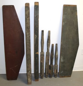 Antique rope bed in blue paint (one piece in red)