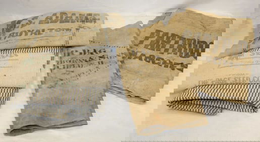 Antique textile lot incl feed bags & ticking