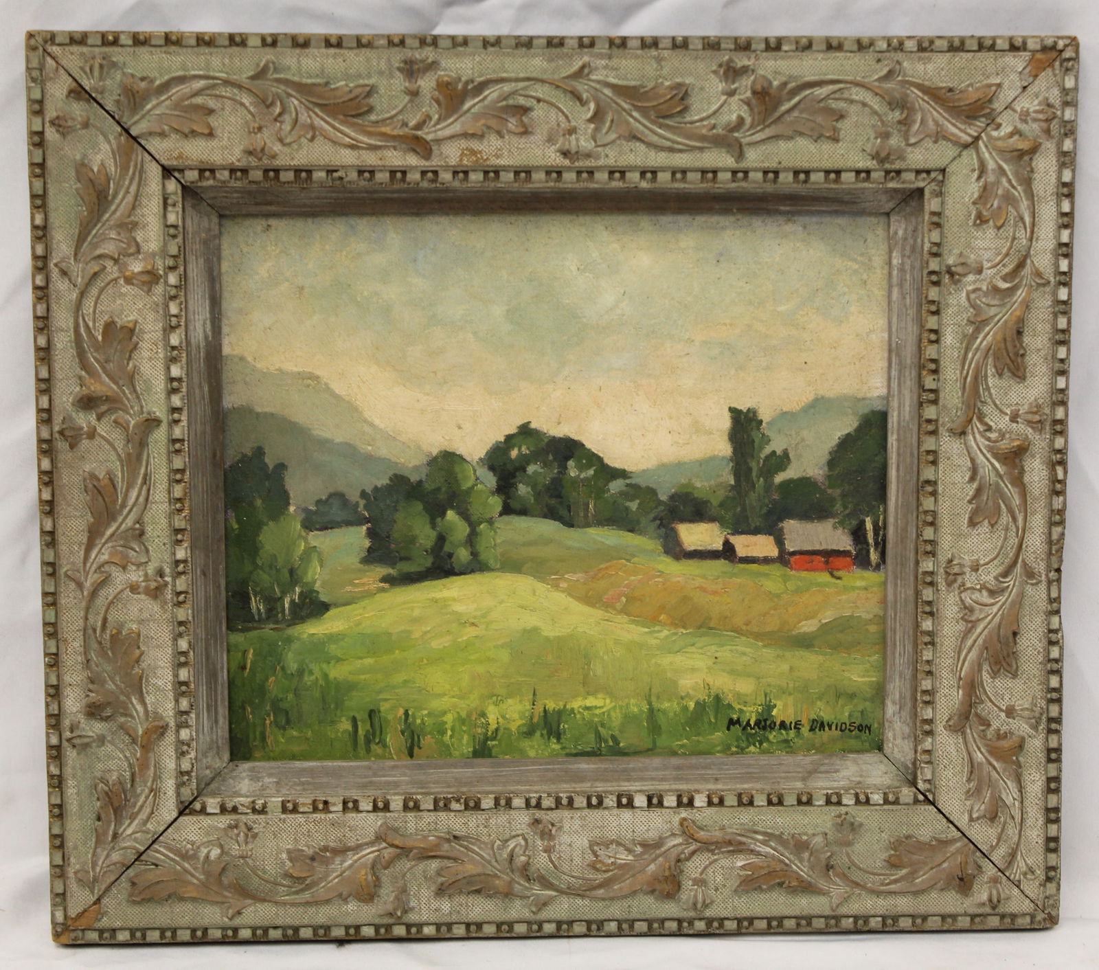 Sgnd Marjorie Davidson o/bd landscape titled & dated on verso VT at Dorset 1960 - overall framed (1 of 6)