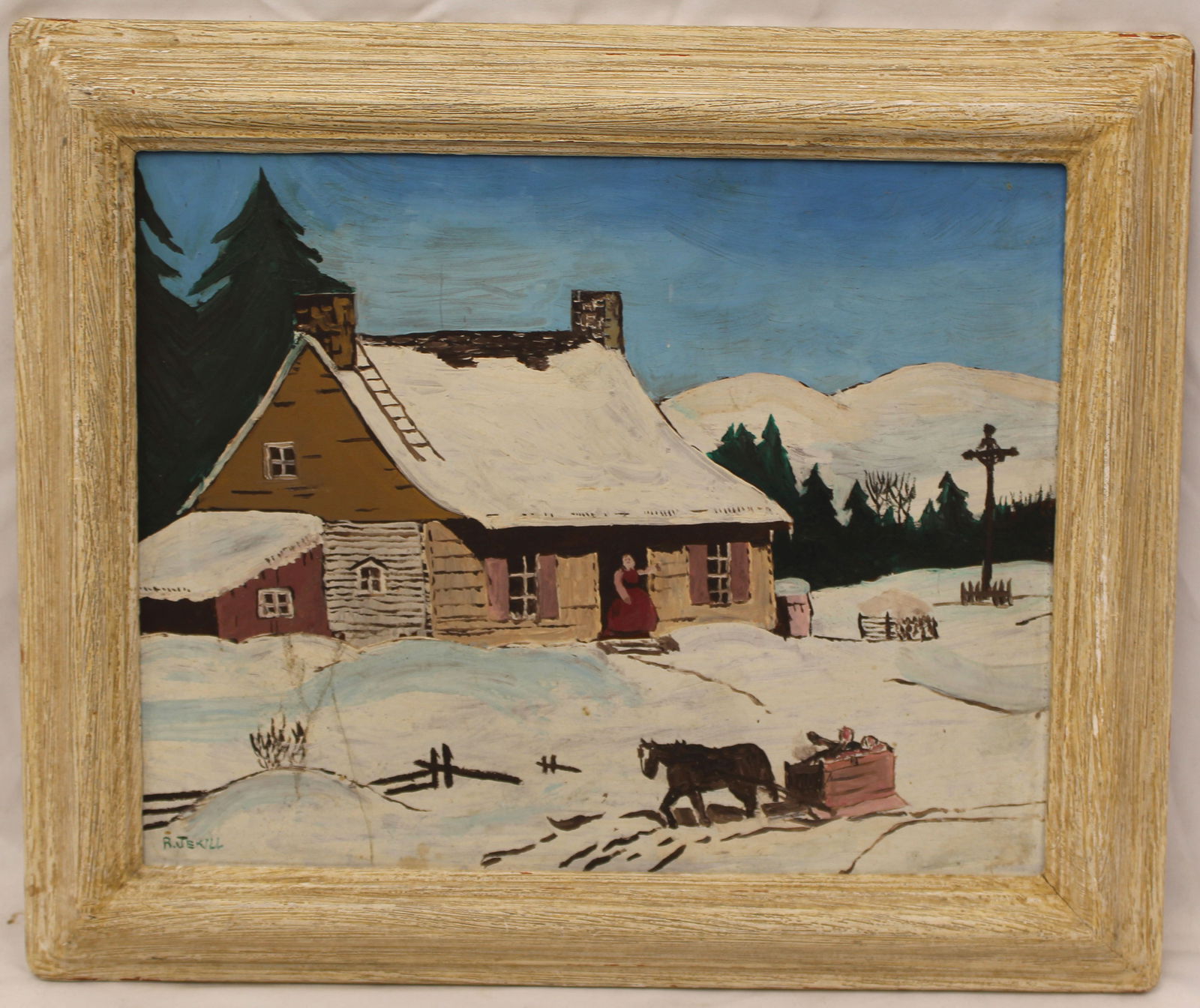 Sgnd R. Jeckill o/bd winter scene - overall framed size 14 1/2"x17 1/4" (1 of 5)