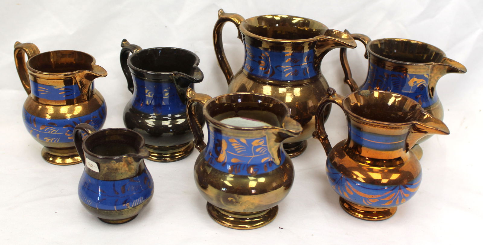 Lot of 7 blue Copper Luster pitchers/creamers - 3 1/2" - 5 1/2" (1 of 5)