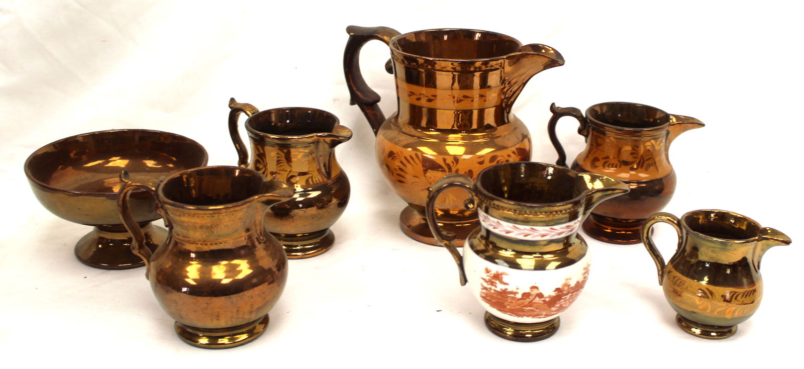 Lot of 7 Copper Luster creamers/pitchers & bowl - 3" - 6 1/2" (1 of 4)