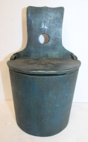 Antique salt box in blue paint - 11" tall