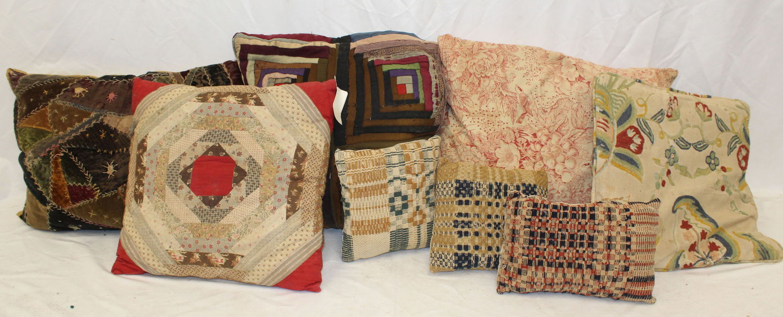 Lot of 8 pillows made from vintage/antique textiles: Lot of 8 pillows made from vintage/antique textiles