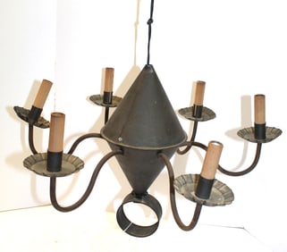 Contemporary antique style tin 6 arm candle chandelier