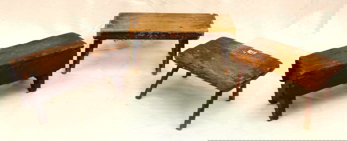 Lot of 3 wooden footstools - 6"x12"x7" - 7"x14 1/2"x7"