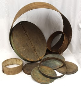 Large lot of wooden fragments/parts of pantry boxes, etc - 8" - 26" diam