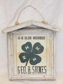 Wooden painted double sided sign "4H Club Member - Geo B Stokes" - 16" x 13"x5 1/2" deep