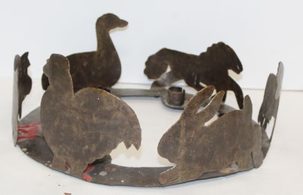 Sheet iron candle chandelier w animal silhouette motif - 12 1/2" diam