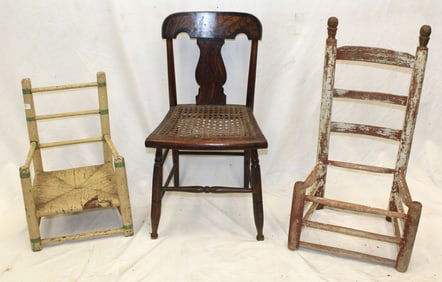 Lot of 3 antique youth chairs - as found - 20", 28" & 29" tall