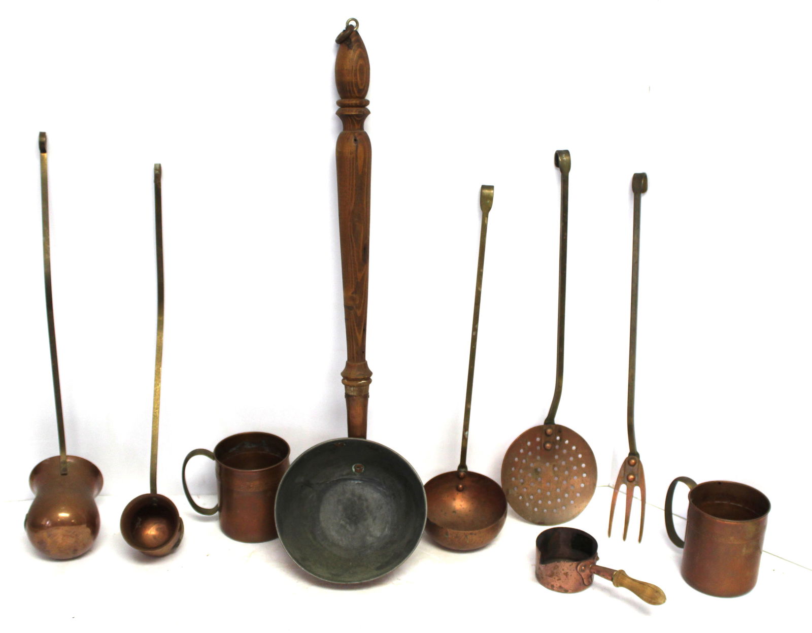 Large lot of vintage/antique copper incl long brass handled spirit warmer ladles for whiskey & (1 of 11)