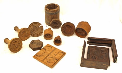 Lot of antique wooden butter stamps, molds