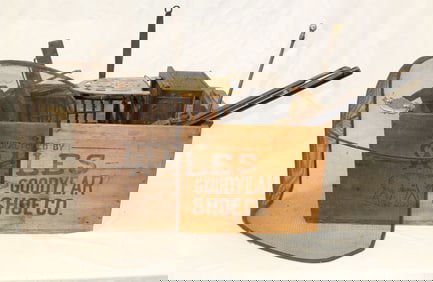 Large lot of fireplace related items incl screen, andirons, foot warmers, tools, broom, etc