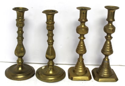 Lot of 4 (2 pairs) of brass candlesticks - 9 1/4" & 10"