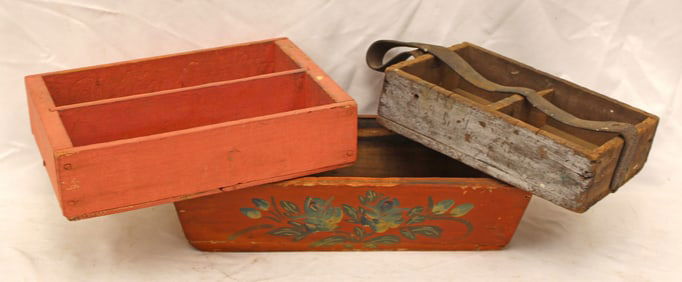 Lot of 3 vintage wooden painted carriers