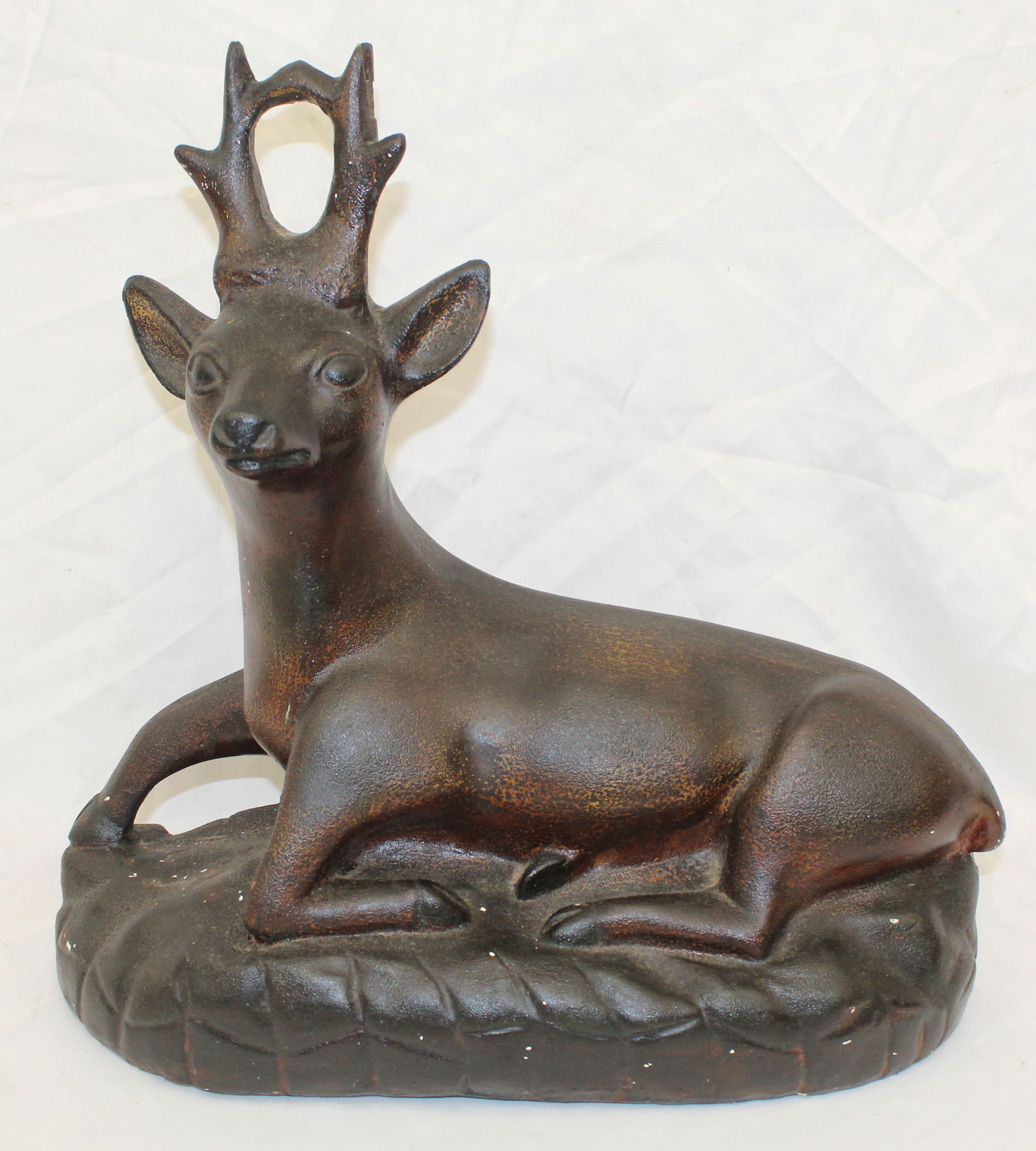 Antique plaster of Paris stag in brown paint - 16" tall x 15" wide: Antique plaster of Paris stag in brown paint - 16" tall x 15" wide