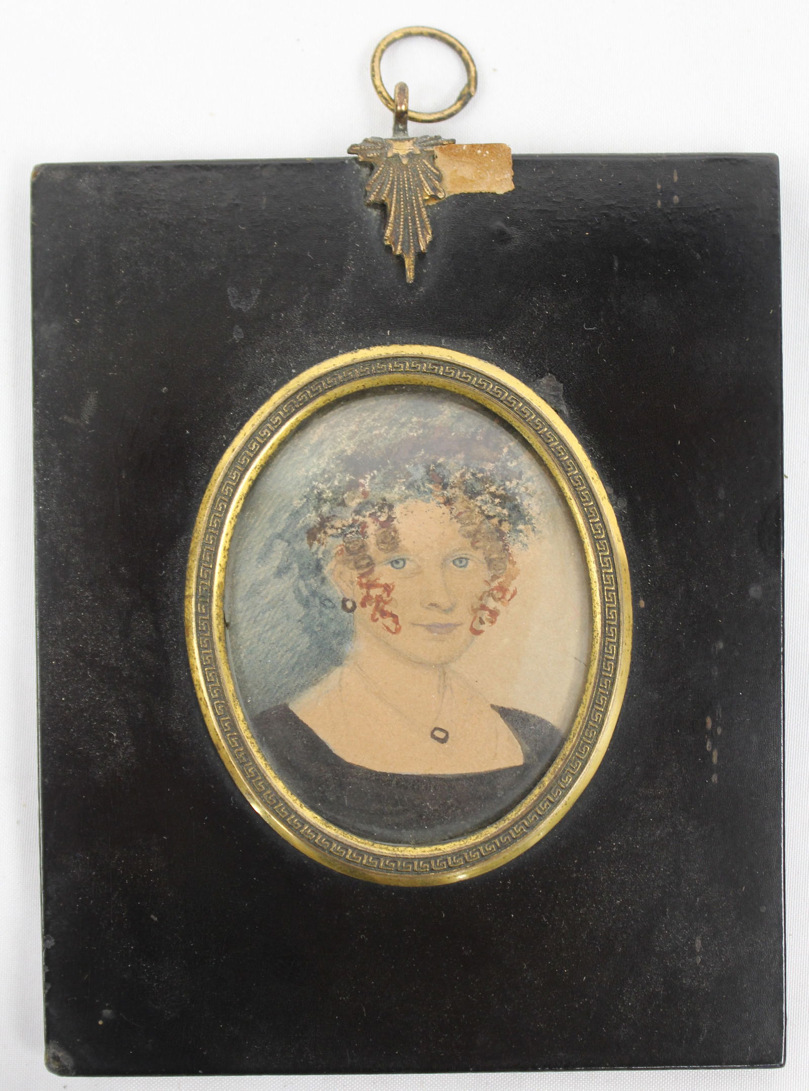 Antique watercolor portrait of a woman w curly red hair - overall framed size 4 1/2"x3 1/2": Antique watercolor portrait of a woman w curly red hair - overall framed size 4 1/2"x3 1/2"