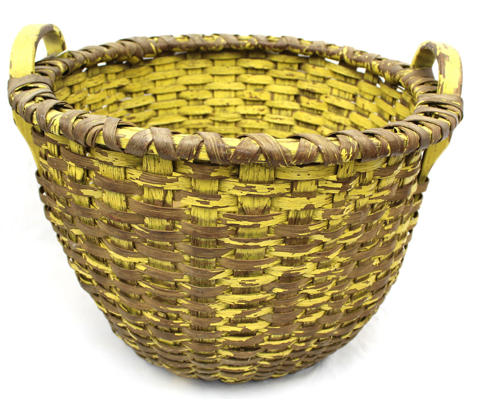 Antique gathering basket in yellow paint - 12 1/2" tall x 19 1/2" diam (1 of 8)