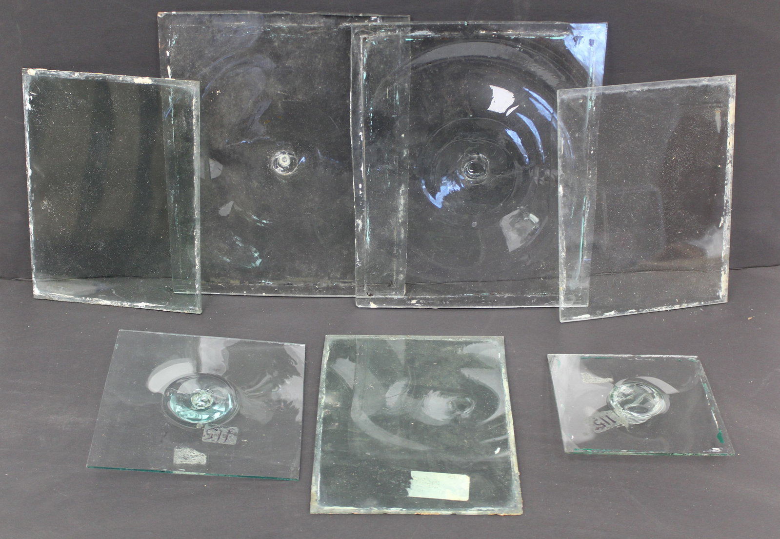 Lot of 7 early glass rectangular pieces incl 4 w bullseye centers - 5"x5" smallest & 8"x10" largest: Lot of 7 early glass rectangular pieces incl 4 w bullseye centers - 5"x5" smallest & 8"x10" largest