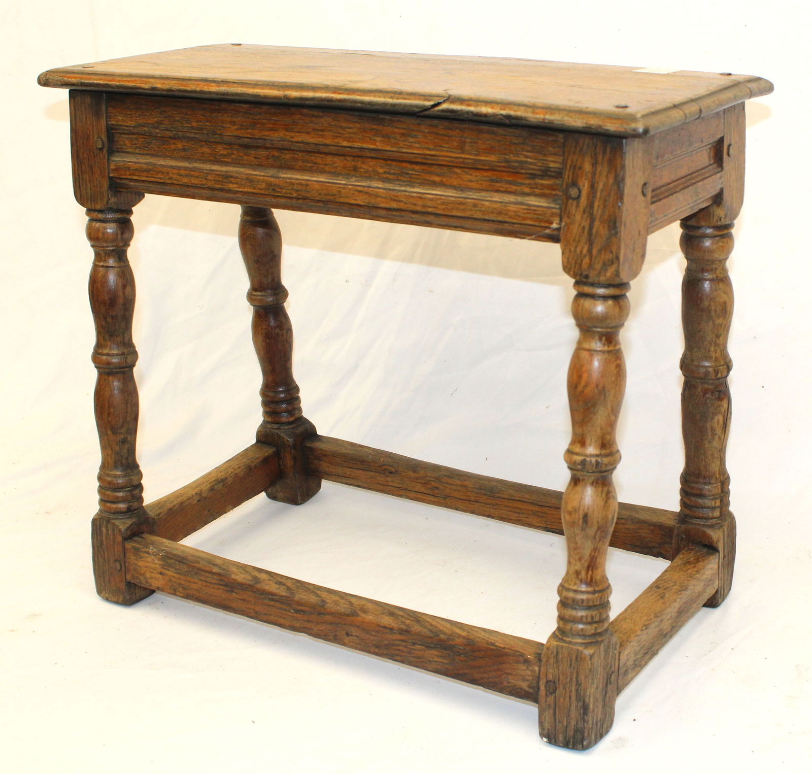 late 17th/early 18thC joint stool on stretcher base - 20" tall x 23 1/2"x12 1/2" (1 of 8)