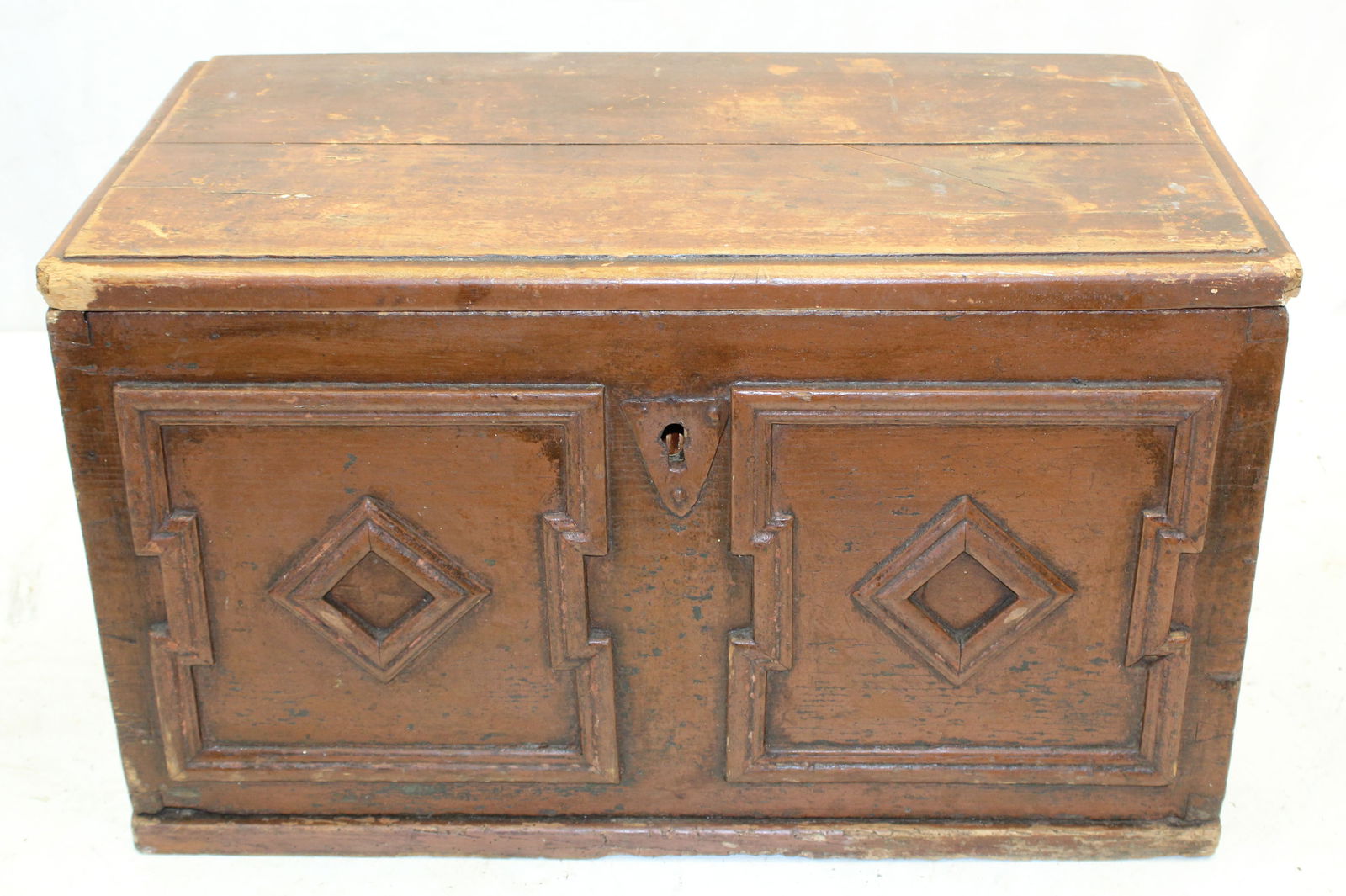 Early carved box in red wash - 16 1/2" tall x 28 1/2"x16" (1 of 9)