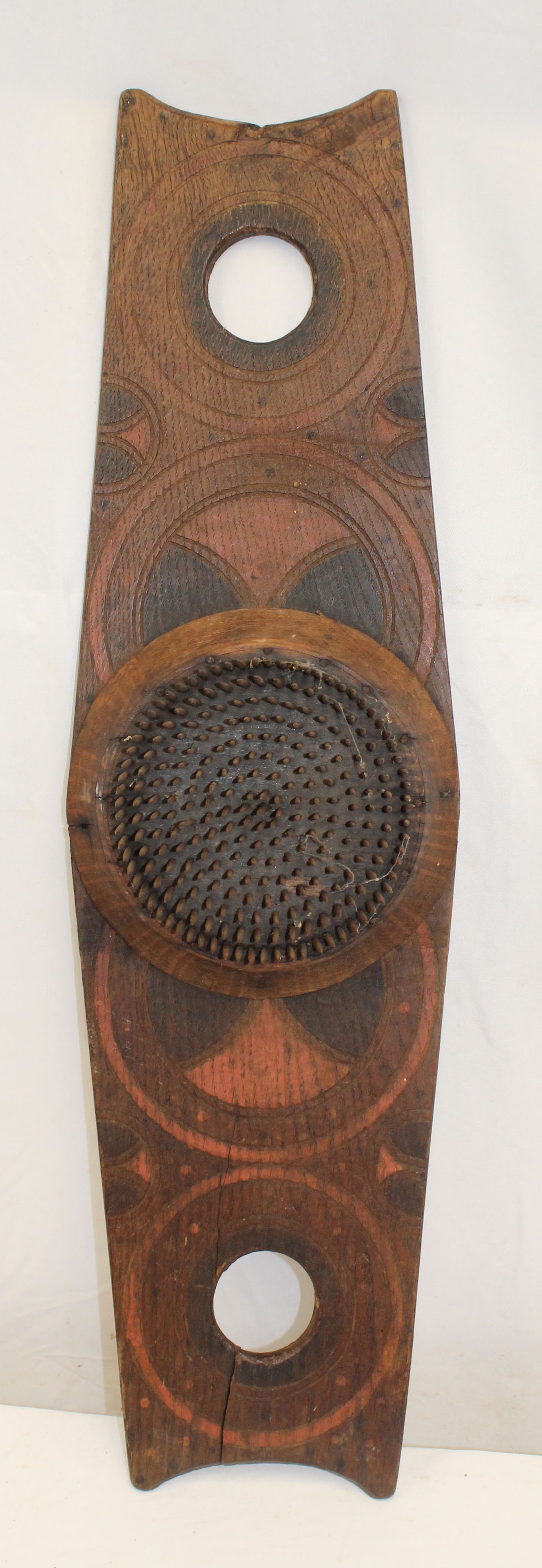 Late 17th/ Early 18thC paint decorated & carved hetchel - 31 1/2" long x 8 1/2" wide: Late 17th/ Early 18thC paint decorated & carved hetchel - 31 1/2" long x 8 1/2" wide