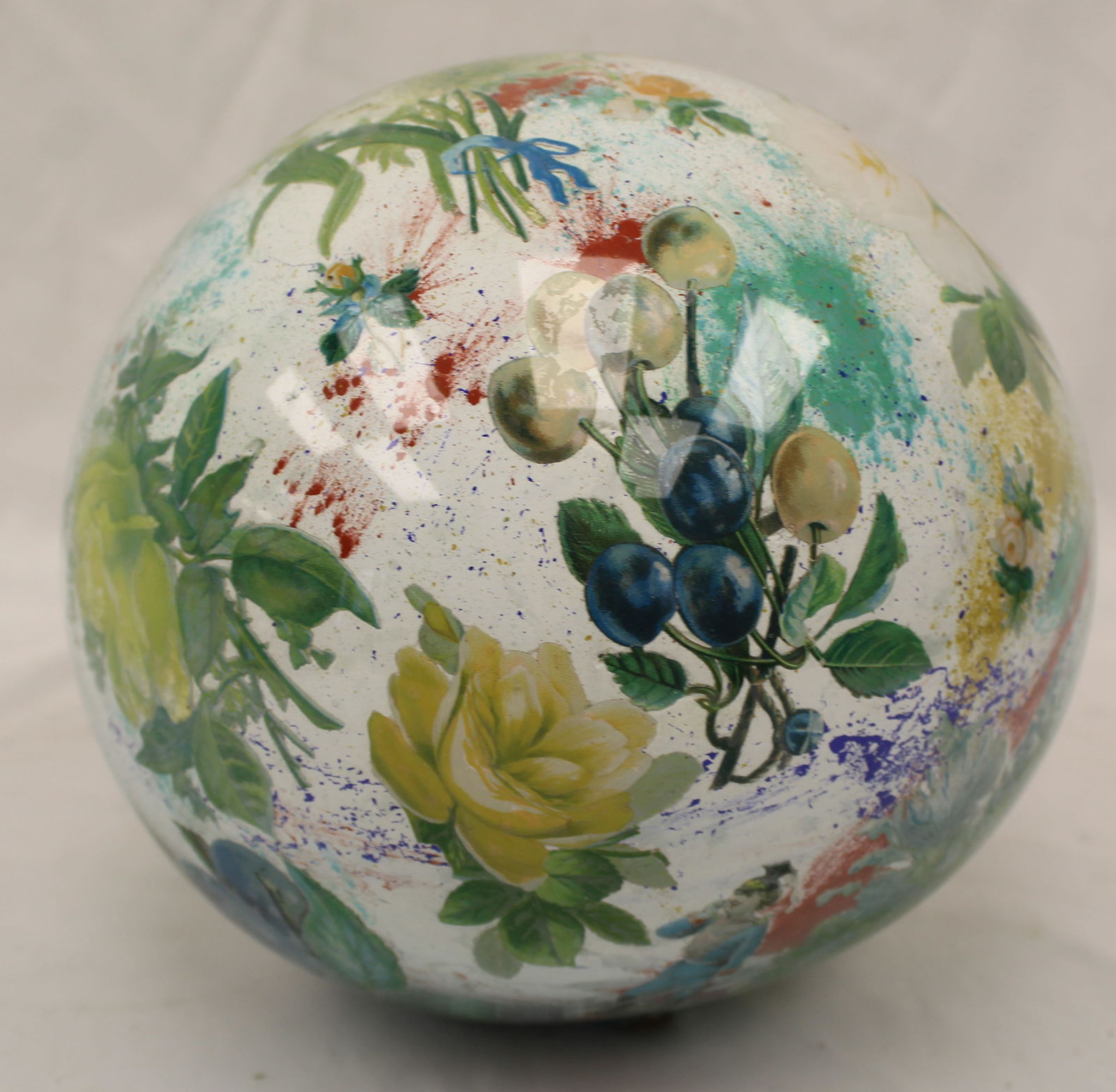 Early aqua decorated glass witch's ball - approx 9 1/2": Early aqua decorated glass witch's ball - approx 9 1/2"