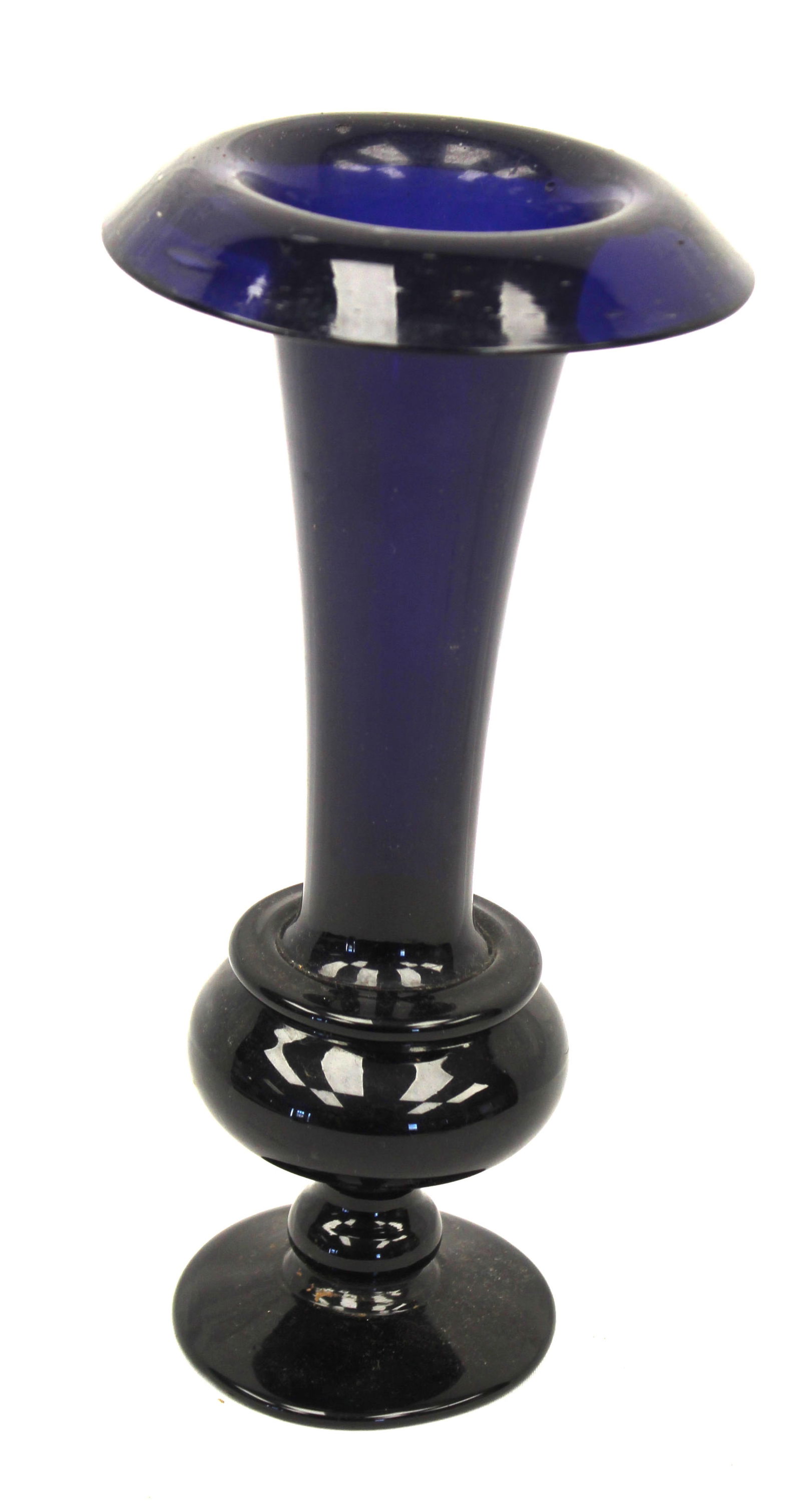 Early cobalt glass trumpet vase - 9 1/2" tall: Early cobalt glass trumpet vase - 9 1/2" tall