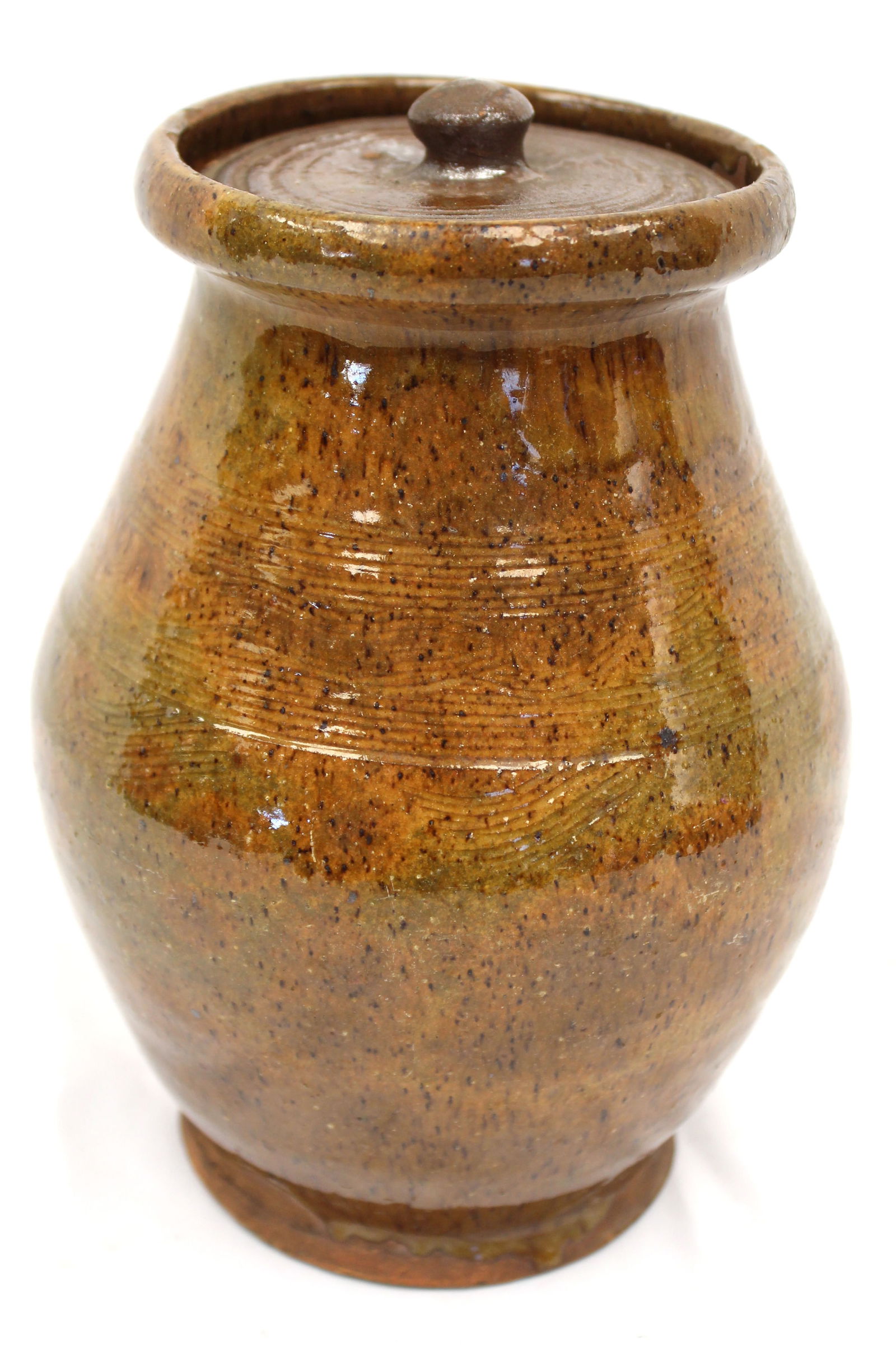 Antique redware jar w lid w some incised dec - 8" tall (1 of 6)