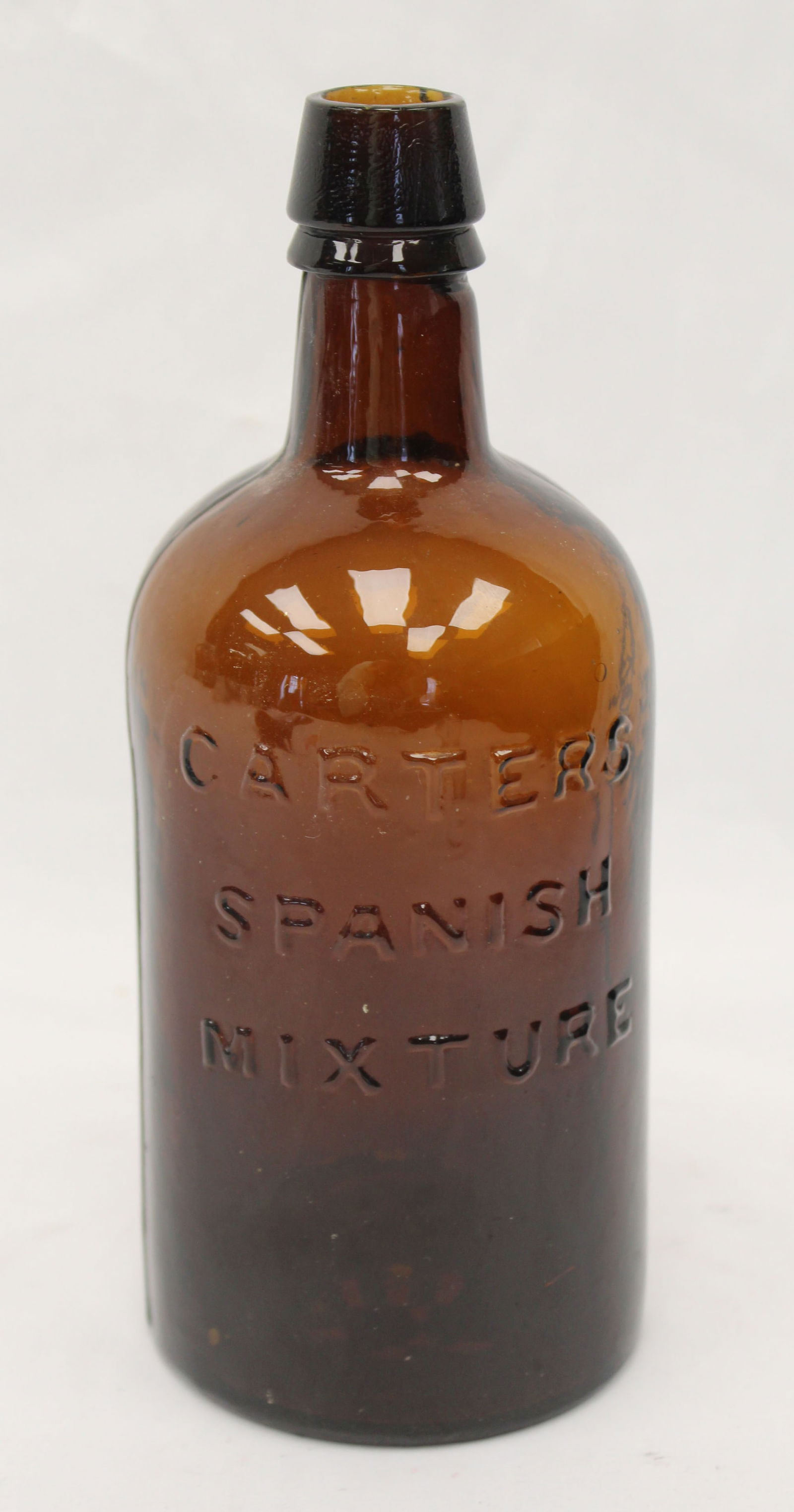 Early amber glass bottle "Carter's Spanish Mixture" - 8 1/2" tall (1 of 6)