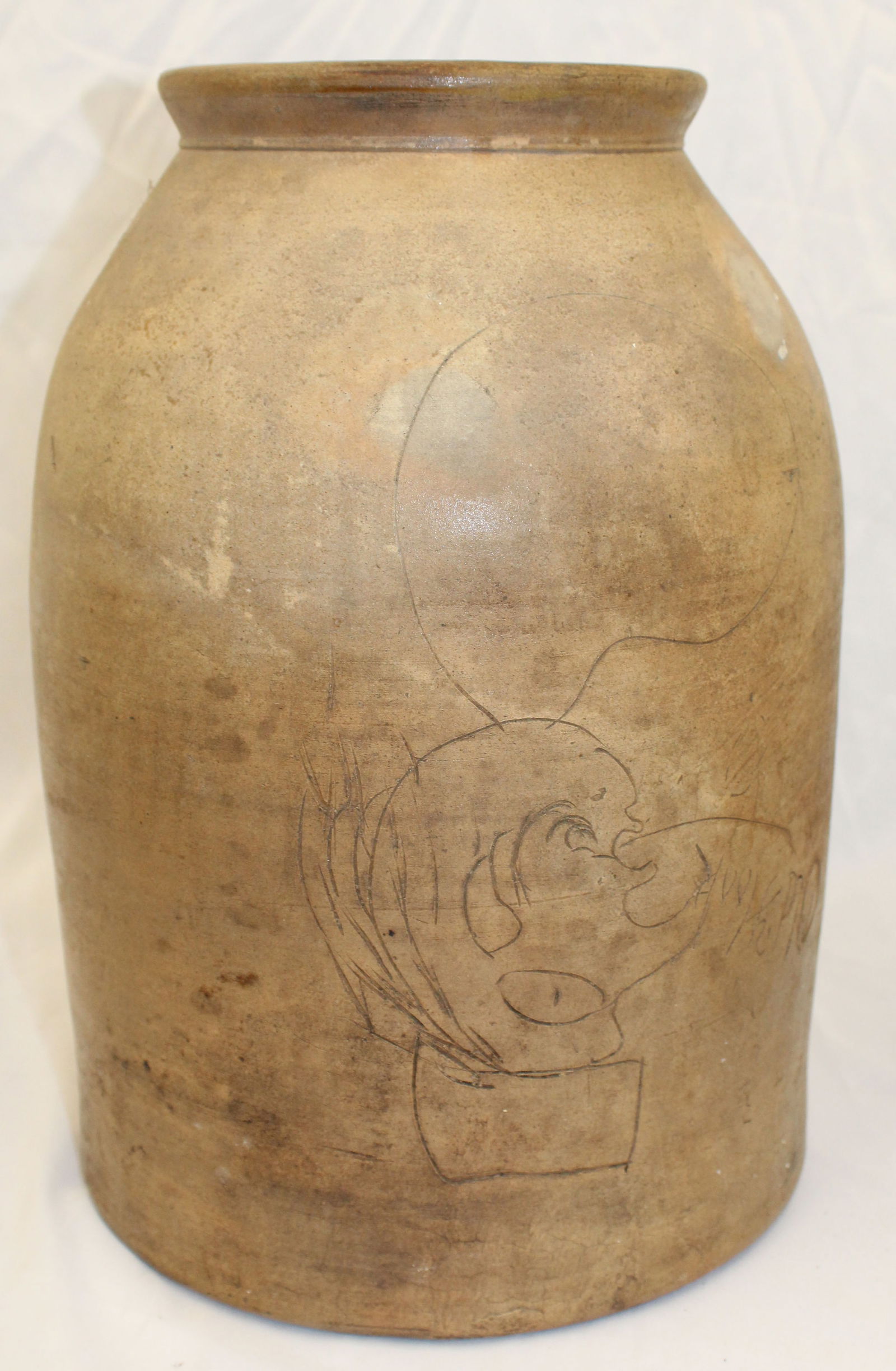 Antique stoneware jar w upside down incised dec of Martin Van Buren w "Old Hook" - Martin Van Buren (1 of 8)