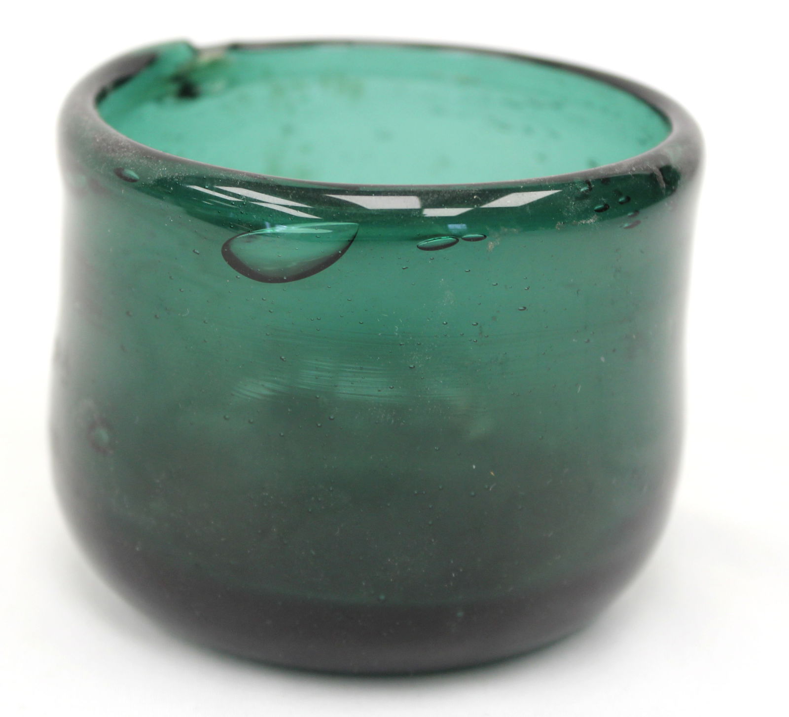 Early green glass bowl - 2 3/4" tall x 3 1/2" diam (1 of 4)
