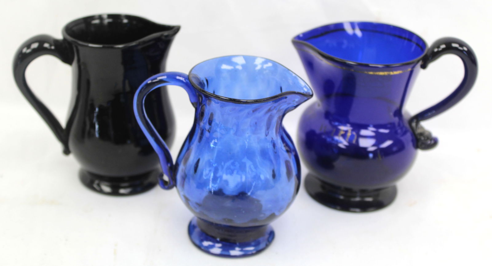 Lot of 3 pcs early cobalt/blue glass pitchers/creamers - 3 1/2" - 3 3/4" tall (1 of 11)