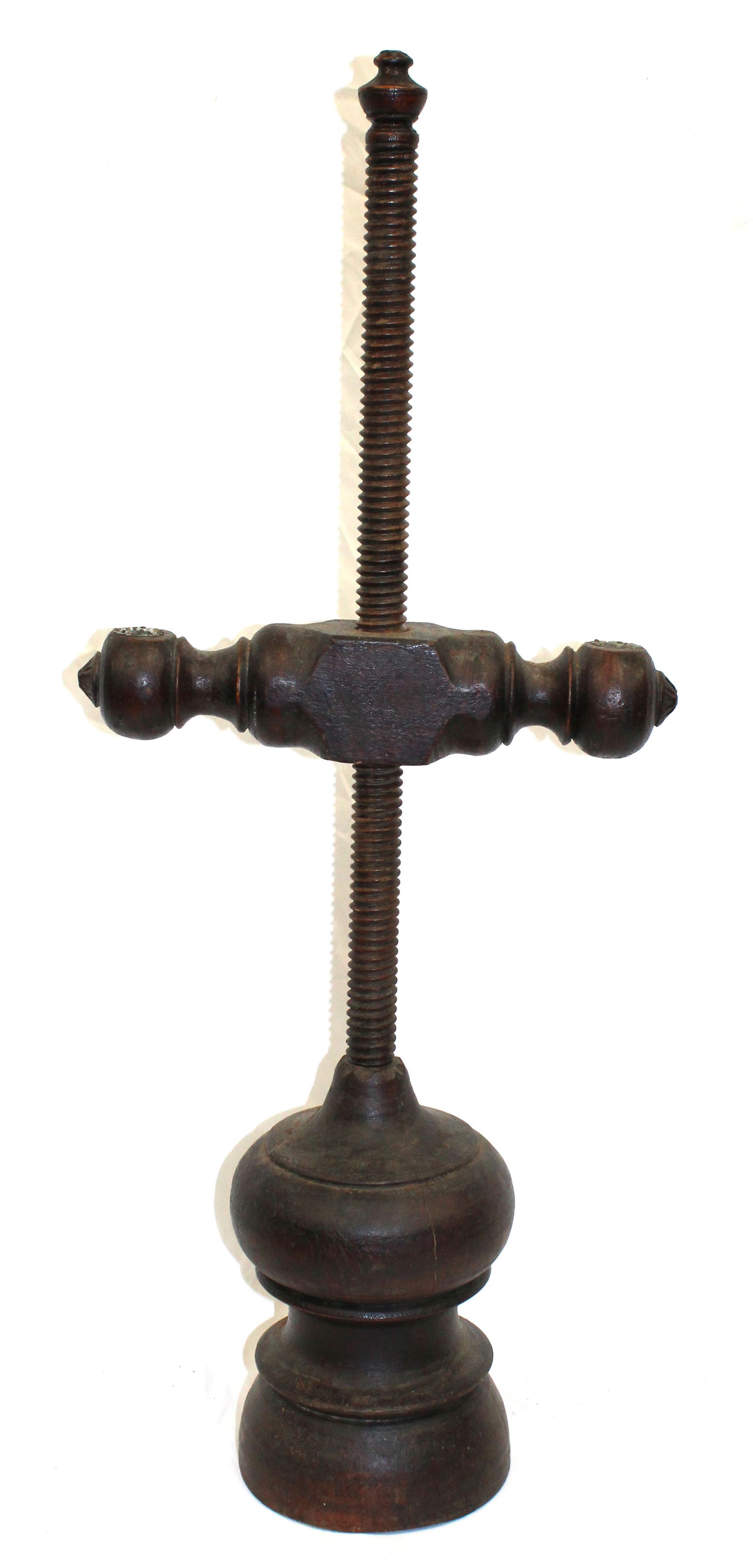18thC robust form wooden double arm adjustable candle stand - 34" tall x 14" wide (1 of 12)