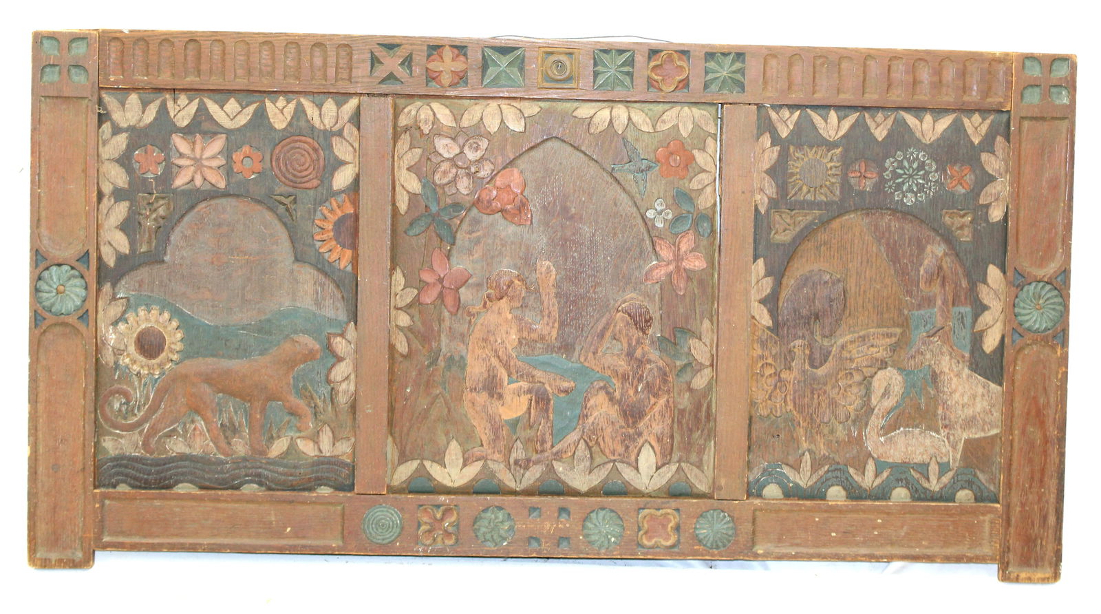 Antique carved & painted blanket chest face - 22 1/2"x40": Antique carved & painted blanket chest face - 22 1/2"x40"