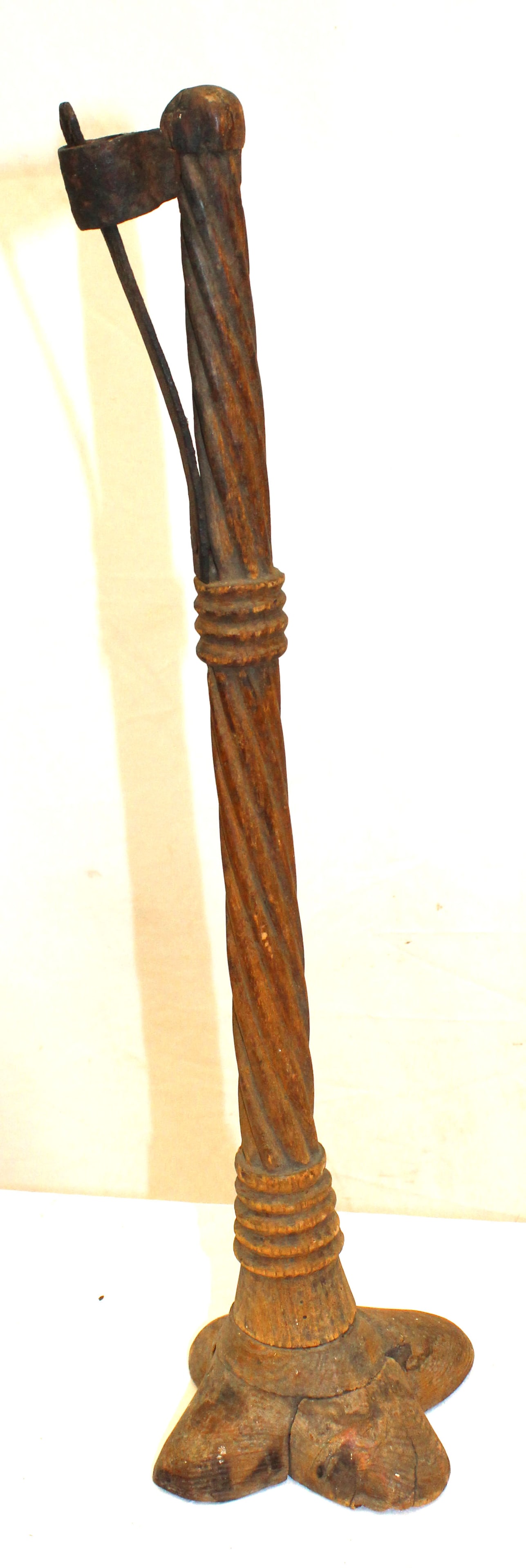 Antique wooden & iron rush light candle holder - 21 1/2" tall (1 of 7)