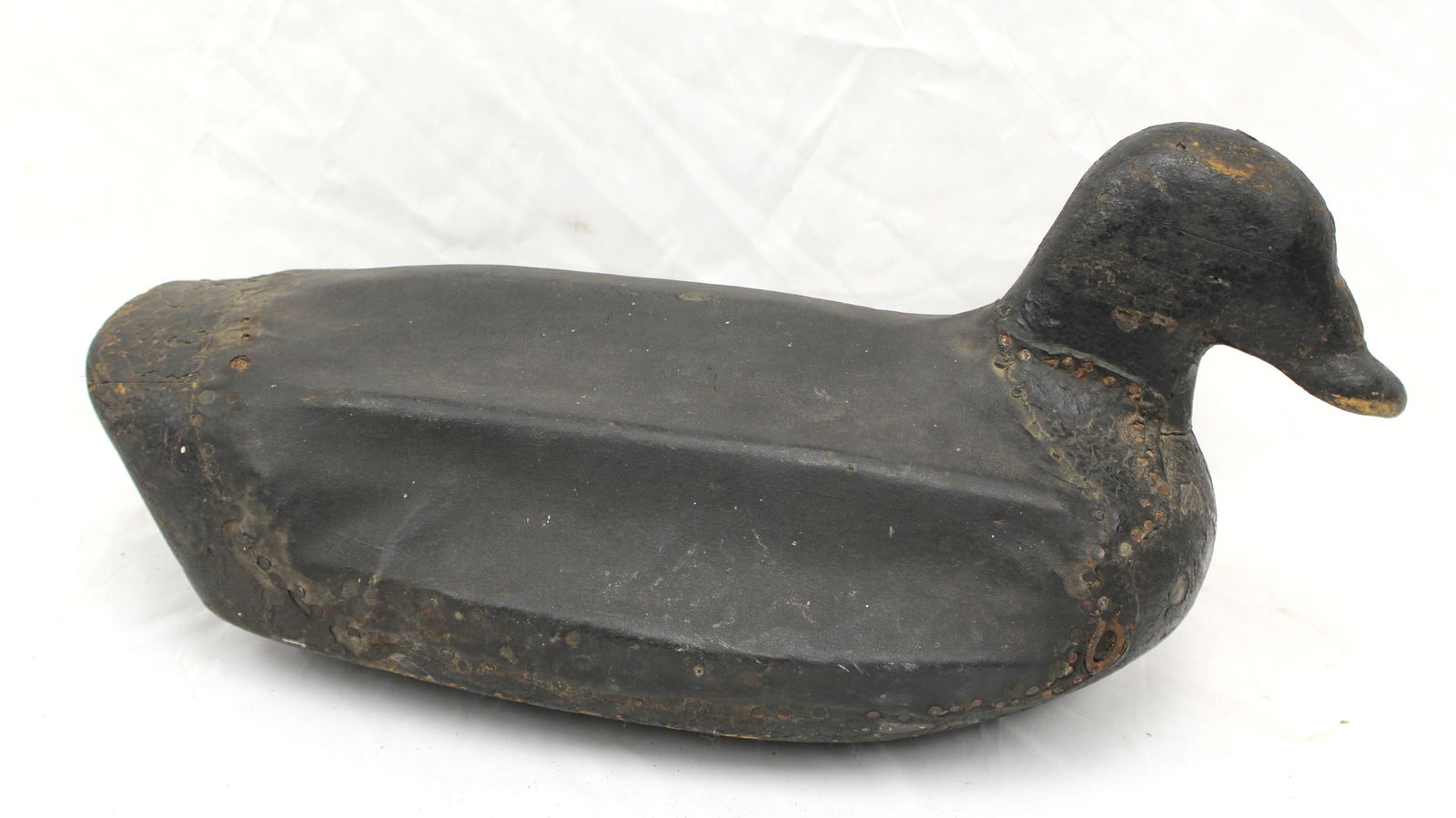 Early surf scoter wood & canvas decoy in black paint inscribed on bottom HCB - 10" tall x 24" long x (1 of 10)
