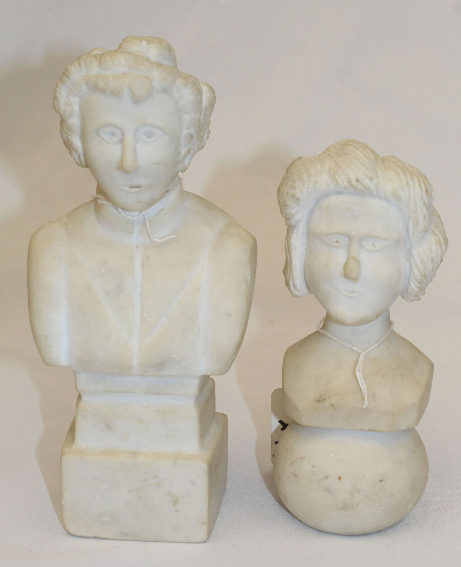 Lot of 2 Folk Art marble busts - 7 1/2" & 8 3/4" tall (1 of 6)