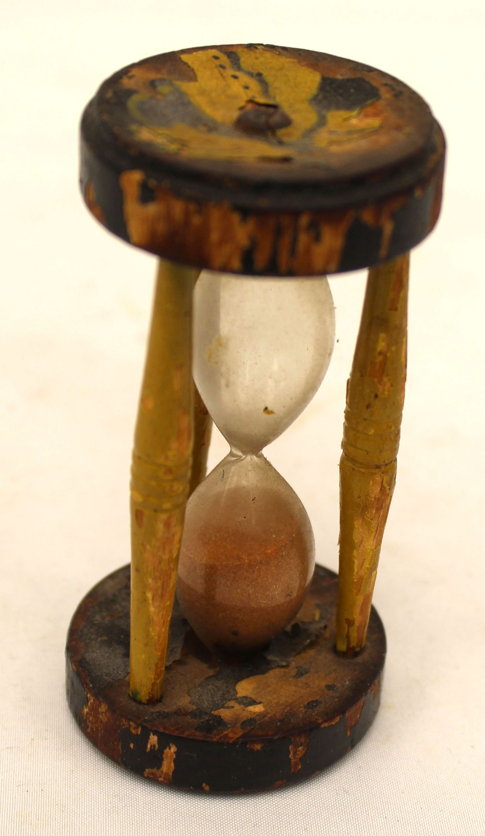 Small antique wooden painted hour glass - 3 1/2" tall: Small antique wooden painted hour glass - 3 1/2" tall