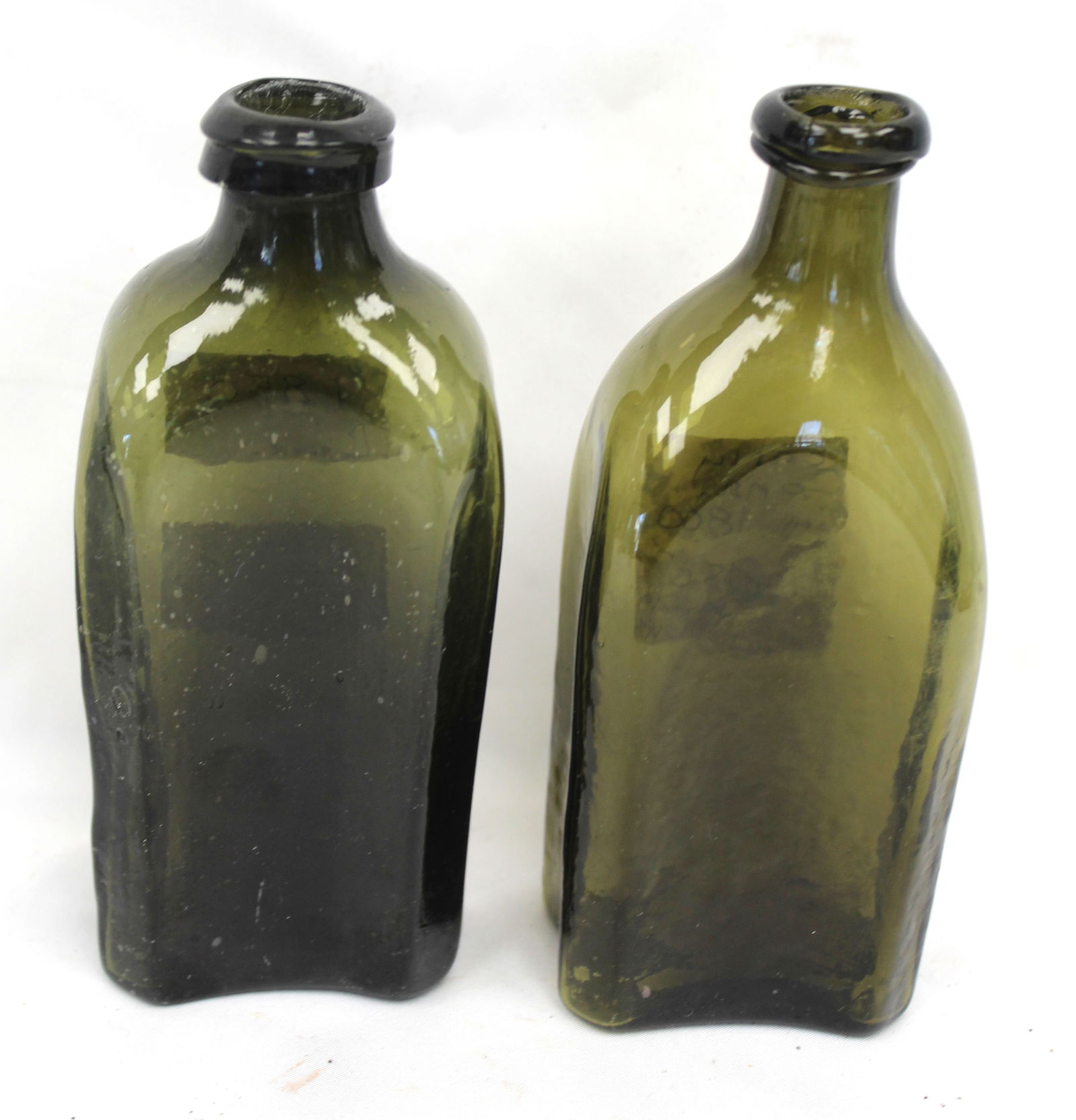 Lot of 2 early olive green glass bottles - 5 1/2" tall: Lot of 2 early olive green glass bottles - 5 1/2" tall
