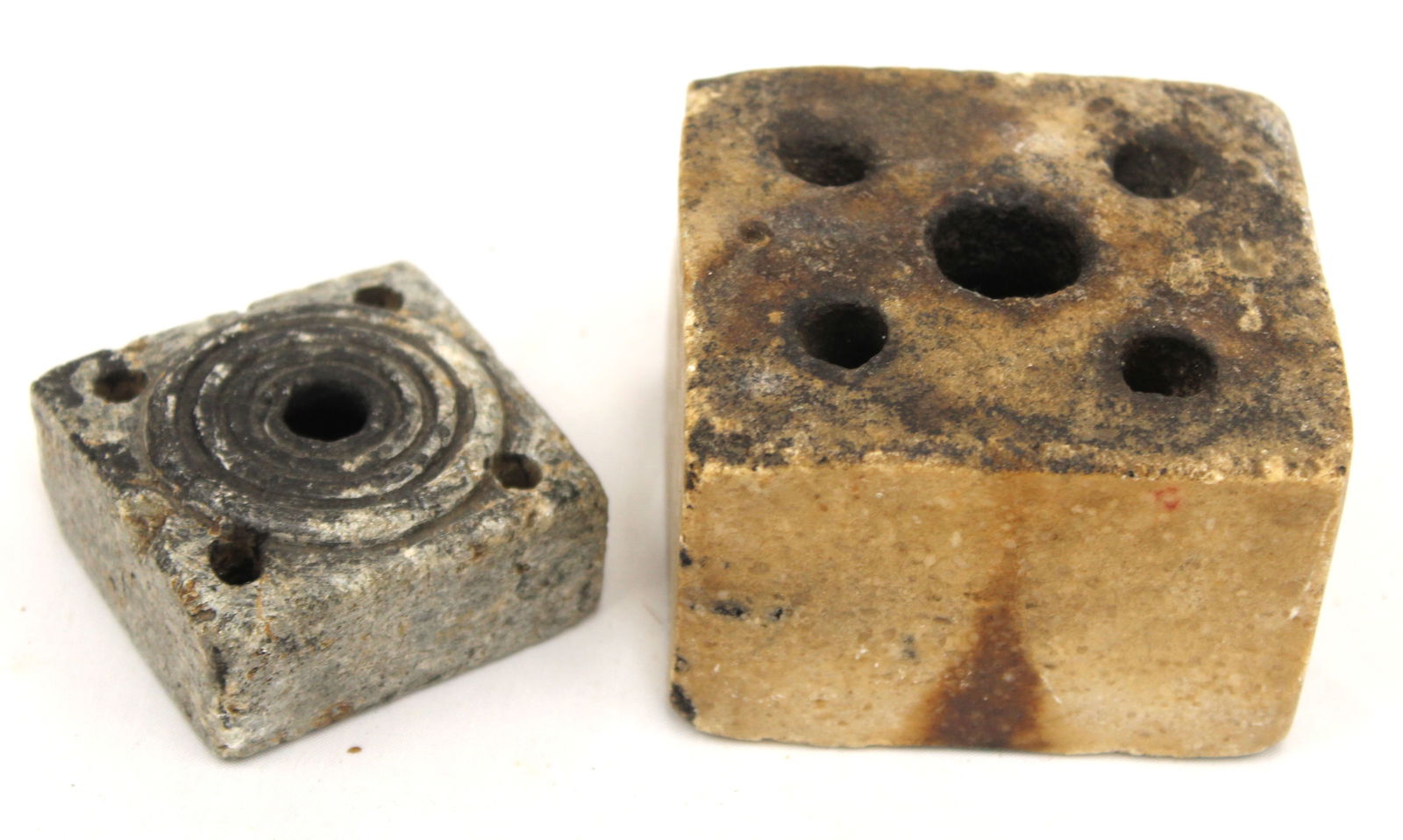 Lot of 2 antique square soapstone inks - 1" tall x2 1/2" & 2" tall x 3 1/2" square (1 of 5)