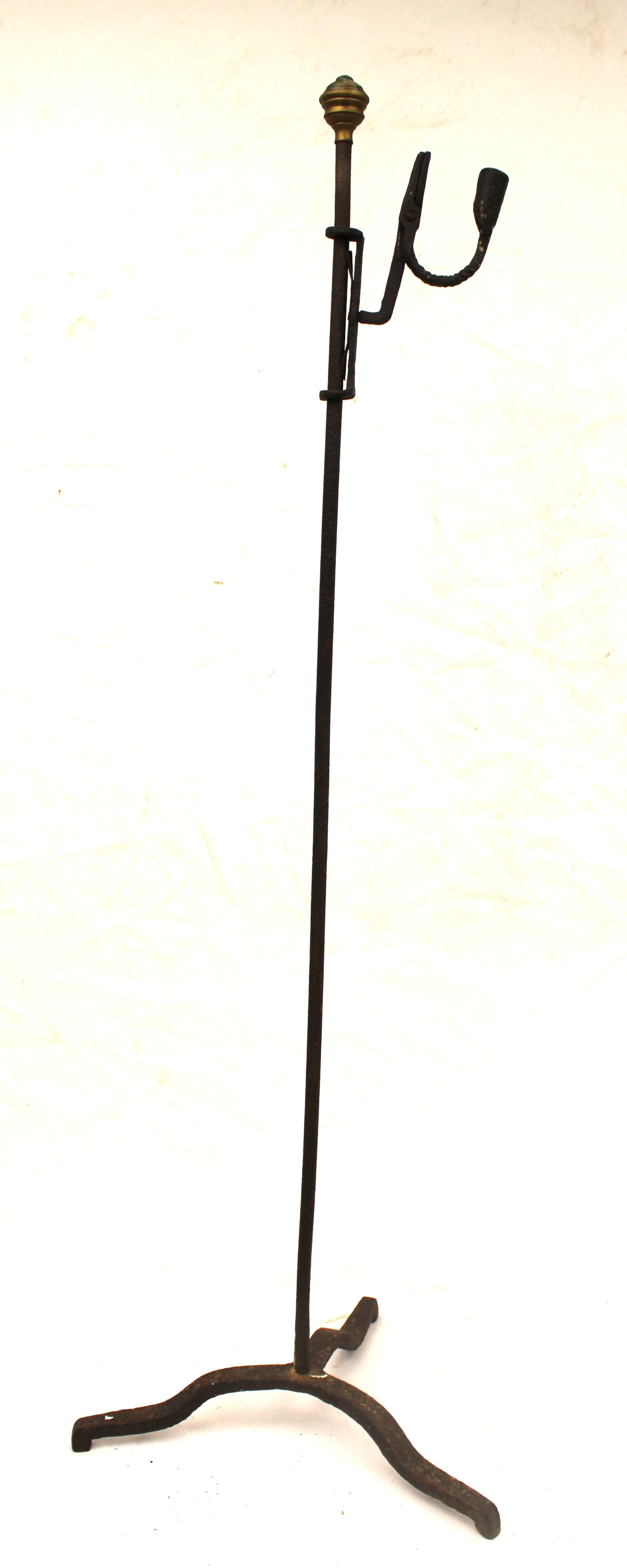 Antique floor standing iron rush/candle lighting device - 47" tall (1 of 4)