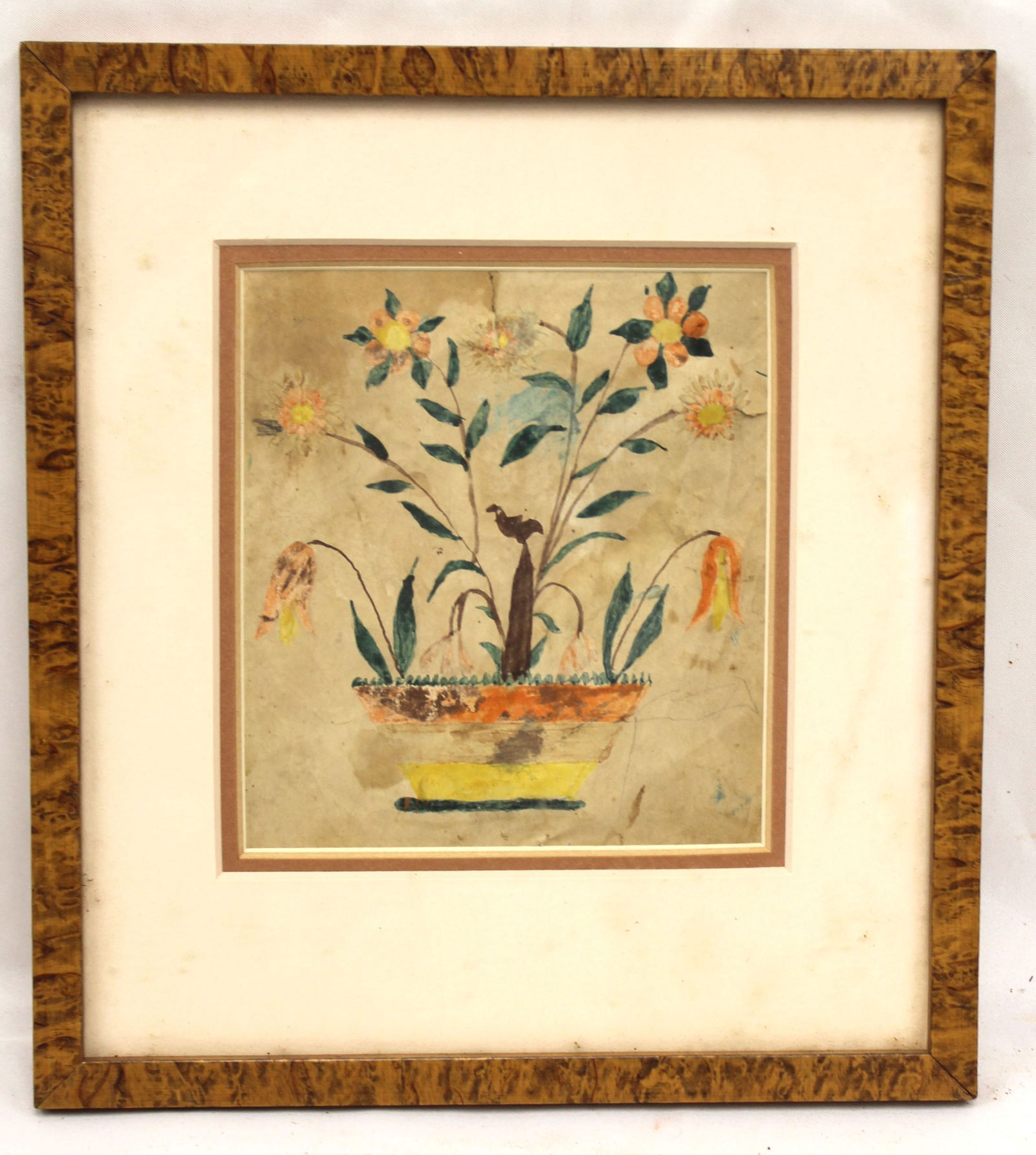 Small antique floral watercolor theorem - overall framed size 9"x8": Small antique floral watercolor theorem - overall framed size 9"x8"